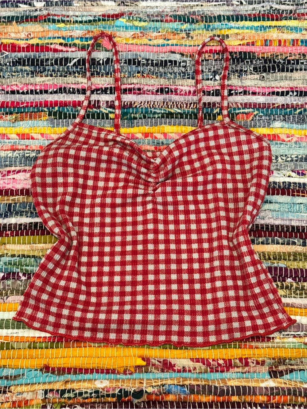 Red and White Gingham Ruched Top